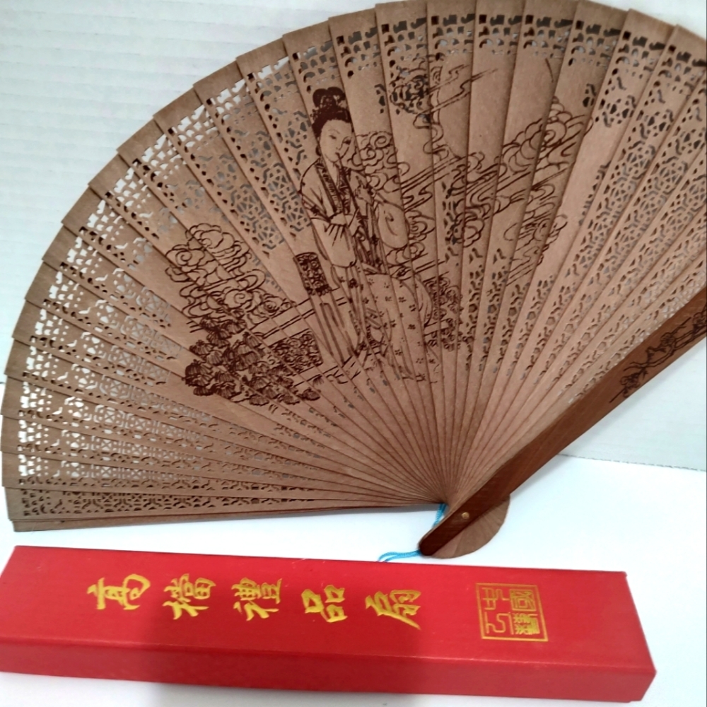 Vintage wooden Asian style hand fan